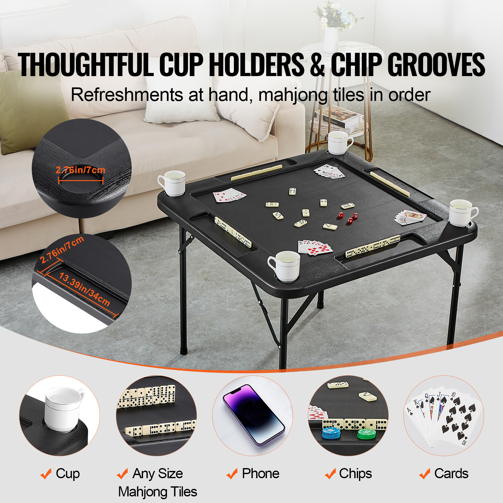 KFFKFF 35.4" Foldable Square Game Table with Cup Holders photo 2