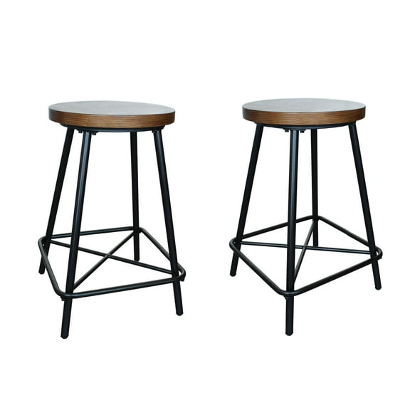 Contemporary Home Living Farmhouse Counter Stools - 24" - Brown and Black - Set of 2
