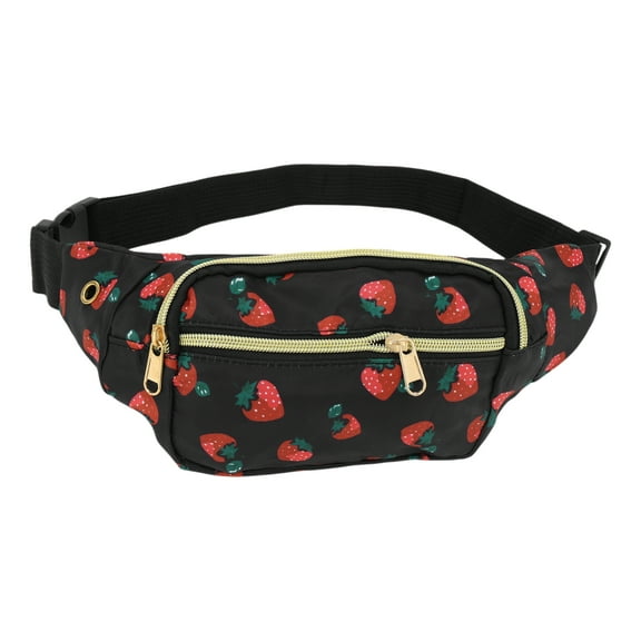 Unique Bargains 1 Pc Fanny Pack Strawberry Pattern Waist Bag Black Red