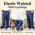 thumbnail image 2 of MELDVDIB Mens Jeans Pant Baggy Drawstring Elastic Waisted Wide Leg Pants Casual Solid Color Stretch Comfy Lounge Trousers with Pockets Blue XL, 2 of 6