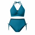 thumbnail image 5 of QURATI Swimwear Bikini Sets for Women High Waist Summer Beach Swim Bathing Suits V Neck 2 Piece Swimsuit Blackish Green L, 5 of 6