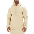 thumbnail image 3 of LIIPEE Men Hoodie Solid Color Long Sleeve Pullover Hooded Sweatshirt With Pockets Male Comfort School Sweatshirts,Beige,L, 3 of 7