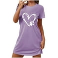 thumbnail image 2 of Sakmal Purple Moomoo Dresses for Women Lightweight Loose Cozy Pajama Dress Short Sleeve Crew Neck Short Heart Print Nightgowns S-2XL, 2 of 5