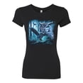 thumbnail image 2 of Owl Flying at Nihght In Front of the Moon Animal Lover Womens Slim Fit Junior Tee, Black, Small, 2 of 3