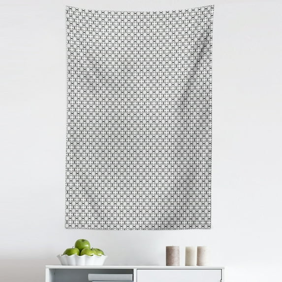 Vintage Tapestry, Monochrome Retro Design Inspired Stripes and Geometric Shapes Abstract Pattern, Fabric Wall Hanging Decor for Bedroom Living Room Dorm, 5 Sizes, White and Black, by Ambesonne