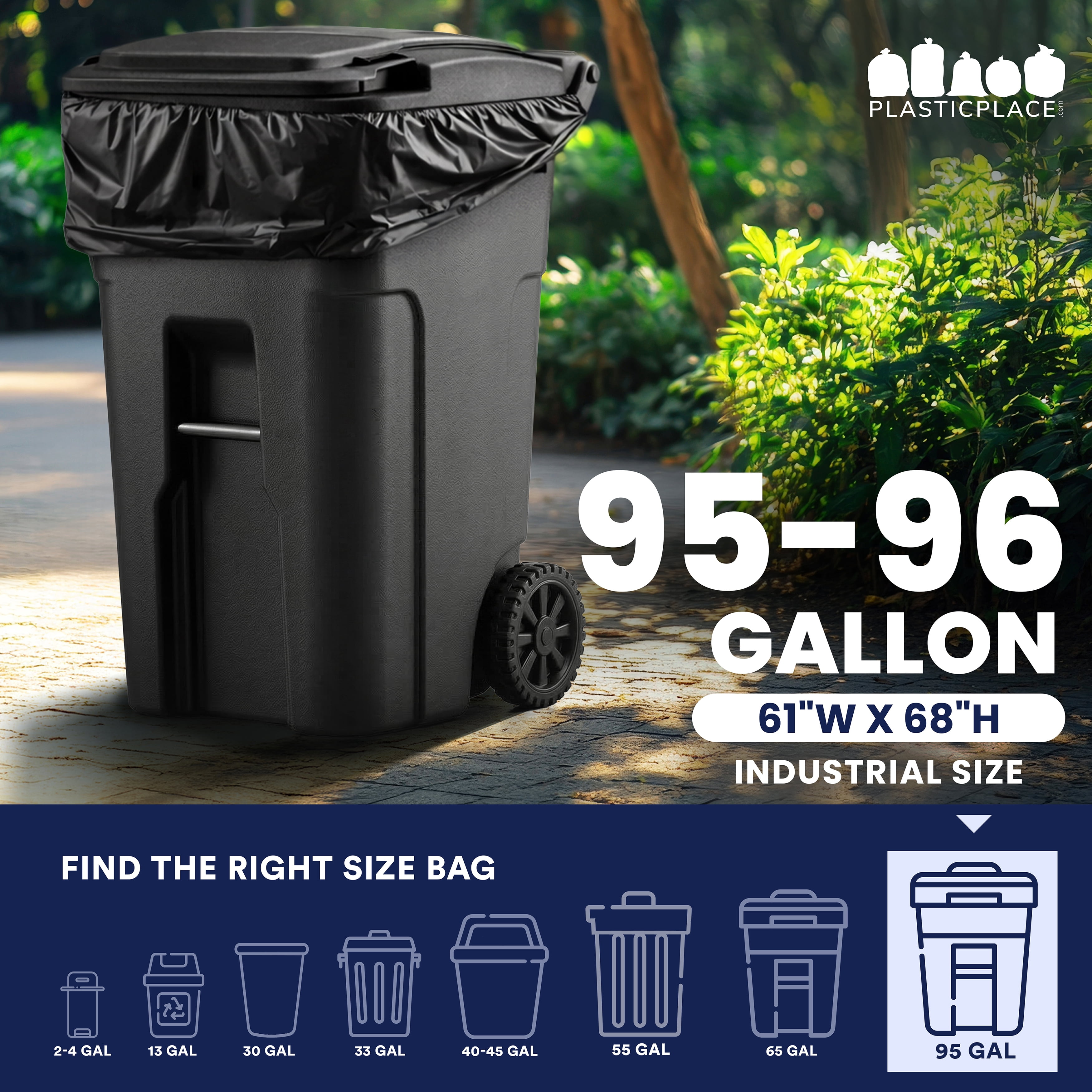 Plasticplace 95-96 Gallon Trash Bags │ 2.0 Mil │ Black Heavy Duty Garbage Can Liners │ 61” x 68” (50 Count)