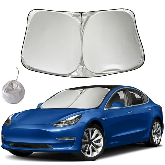 56"x37" Universal Car Windshield Sun Shade - 240T Polyester Sunshield with Silver Coating & Storage Pouch - Heat & Sunscreen for Dashboard & Interior (Fits Cars/SUVs)