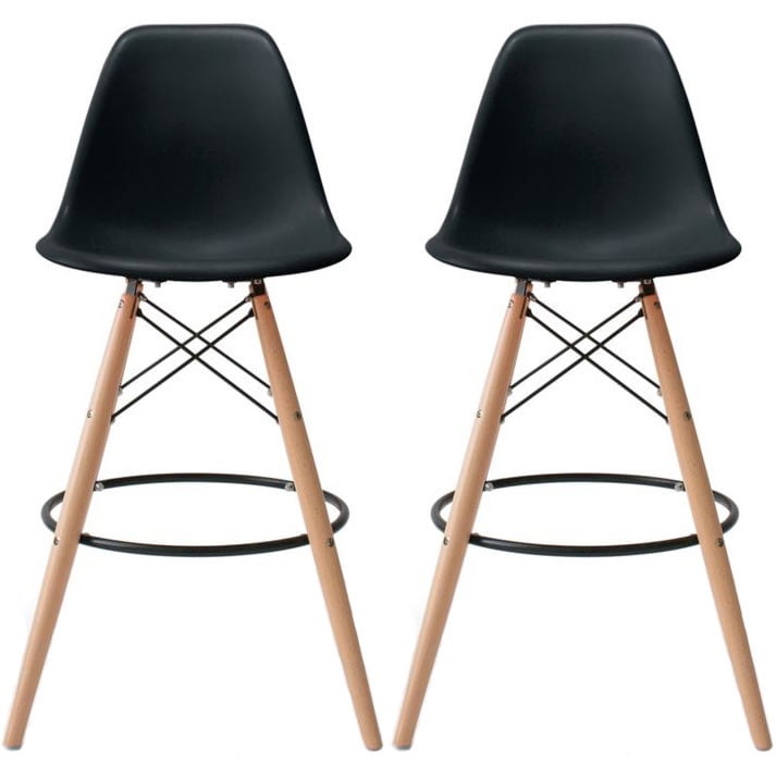 Eiffel Chairs Natural Wood Legs, Plastic Bar Stools