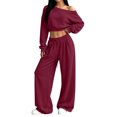 thumbnail image 2 of BRELIL Women's Two Piece Outfits Sets Long Sleeve Crop Top Wide Leg Elastic Waist Pants Casual Lounge Matching Tracksuit Fall Travel Vacation Loungewear, Wine M, 2 of 7