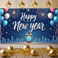 thumbnail image 1 of Decorative Design New Year Banner Colorful Theme Celebration Banner Balloon Decoration Fireworks Party Banner for New Year Party Festival Gathering Event, 1 of 5
