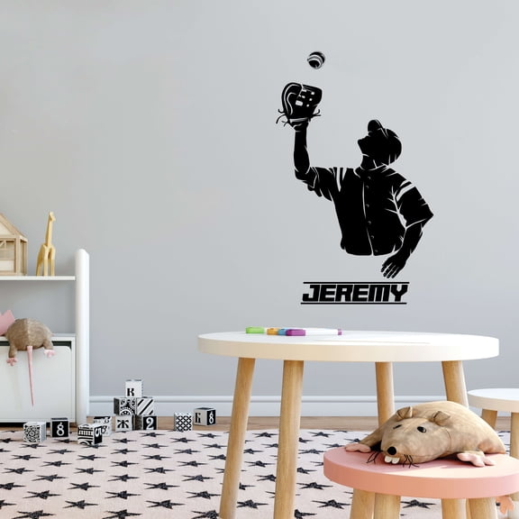 Sports Personalized Wall Decals for Boys Bedroom - Baseball Player Catching Ball Player DIY & Creativity Custom Name Wall Sticker - Size: 6 In x 10 In