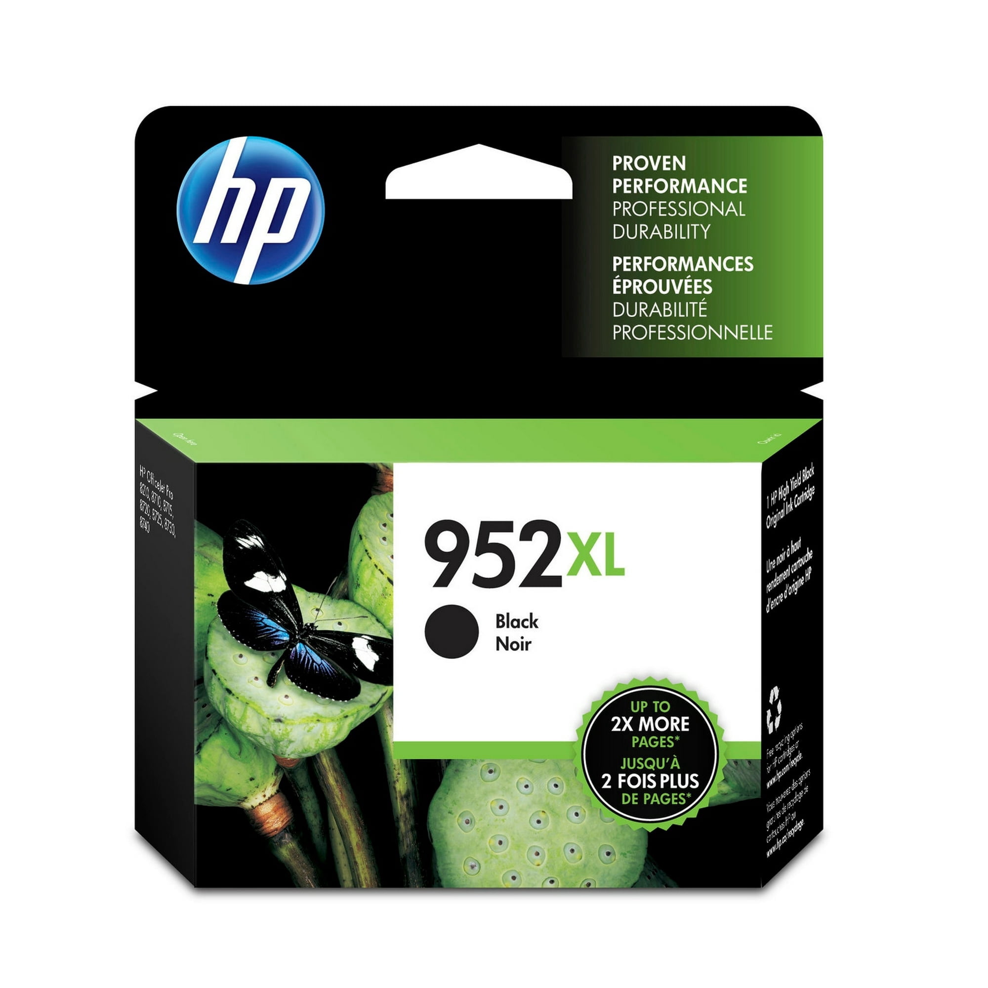 HP 952XL High Yield Black Original Ink Cartridges N9K29BN 2-Pack (Sold Without Manufacturer Warranty)