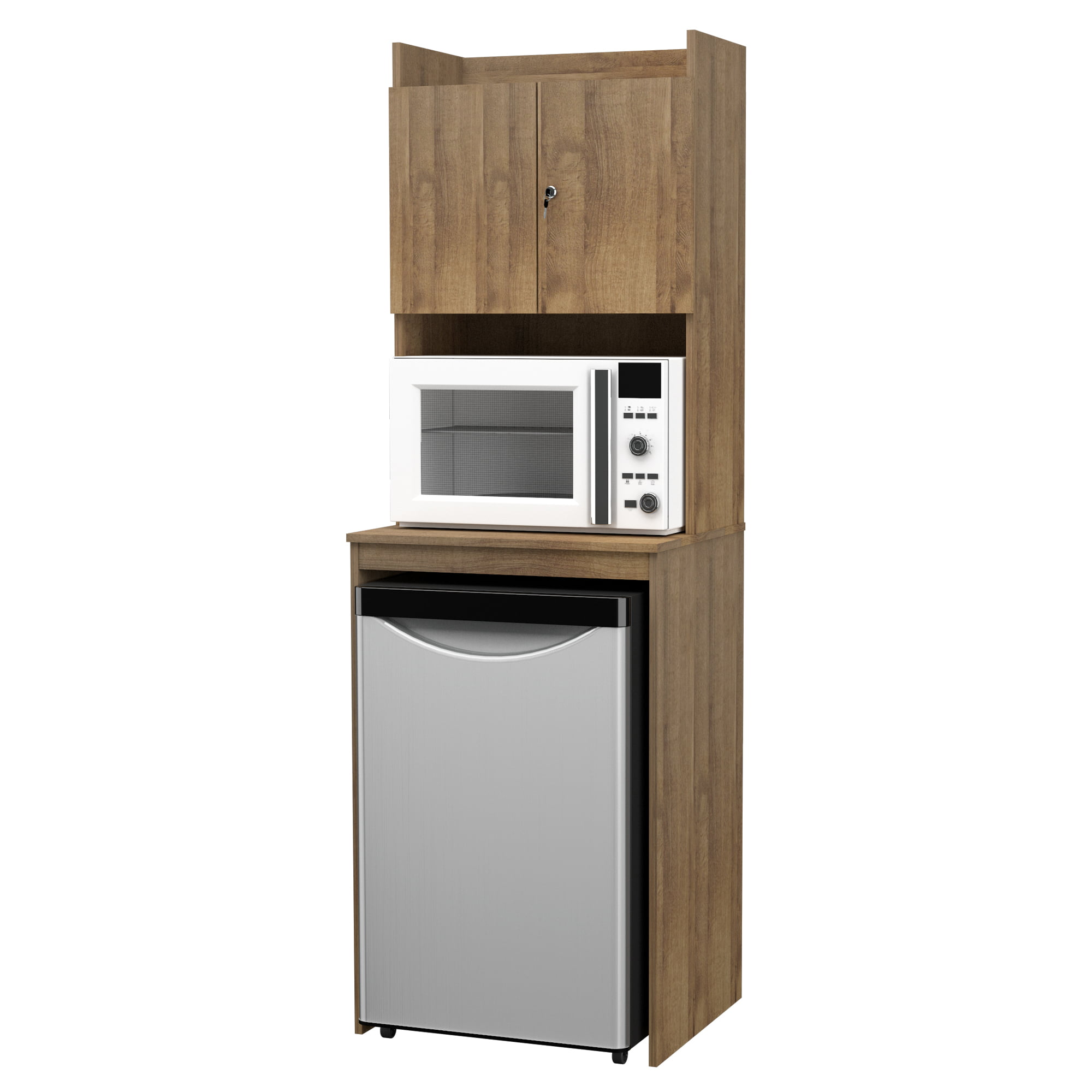 KirKical 3-Tier Mini Fridge Cabinet with Storage, Industrial Style Kitchen Microwave Stand Baker Rack, Utility Storage Shelf with Mini Fridge Space