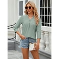 thumbnail image 5 of XCHQRTI Womens 3/4 Sleeve V Neck T Shirt Hollow Solid Blouse Casual Loose Basic Top, 5 of 8