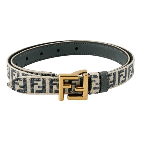 New Fendi FF Blue and White Canvas Leather Belt Gold FF Buckle Size 95