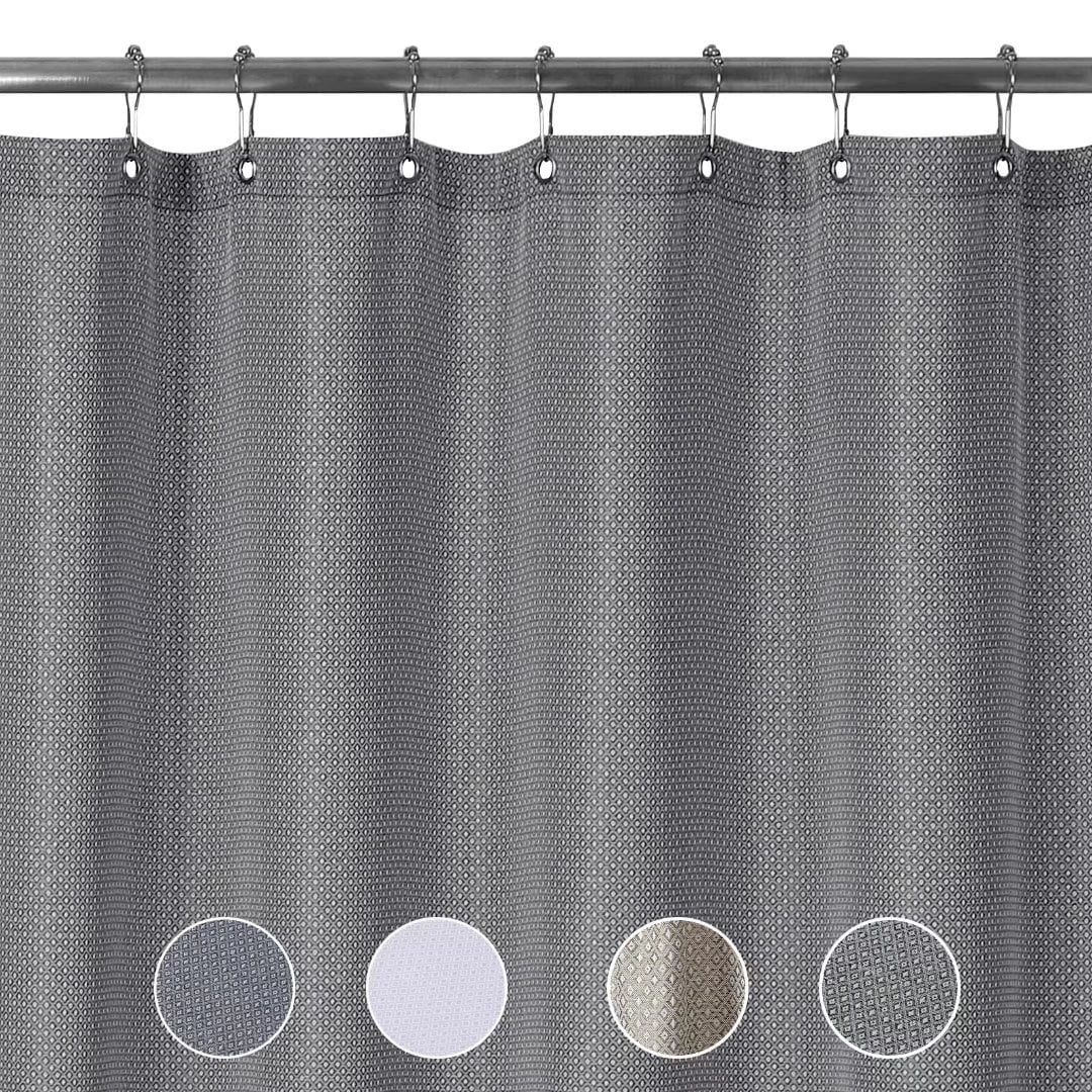 Fabric Shower Curtain Flax Linen Like 155GSM Heavy Weight Polyester Solid Farmhouse Shower Curtain for Bathroom Hotel Luxury Washable, Gray, 72x72 inch