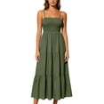 thumbnail image 3 of Womens Summer Dresses Bohemian Spaghetti Strap Smocked Tiered Long Beach Sun Dresses Sleeveless Solid Maxi Dress Tank Dresses for Women, 3 of 10