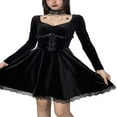 thumbnail image 2 of PENGXIANG Femmes Vintage une Ligne Robe de Velours Robe Gothique à Manches Courtes Fusée Velours Cocktail Robe Mini Noir L, 2 of 7