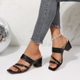 thumbnail image 2 of Rokment Ladies Metallic Chunky Block High Heels Slip on Open Back Dressy Sandals Business Office Leather Squaret Toe Slides Dress Pumps for Woman, 2 of 6