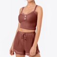 thumbnail image 6 of WTOBBY Women's Lace Camisole Pajama Set V-Neck Adjustable Straps & Matching Shorts Sleepwear Sexy Loungewear Comfortable Home Wear Outfit,Light Brown L, 6 of 6