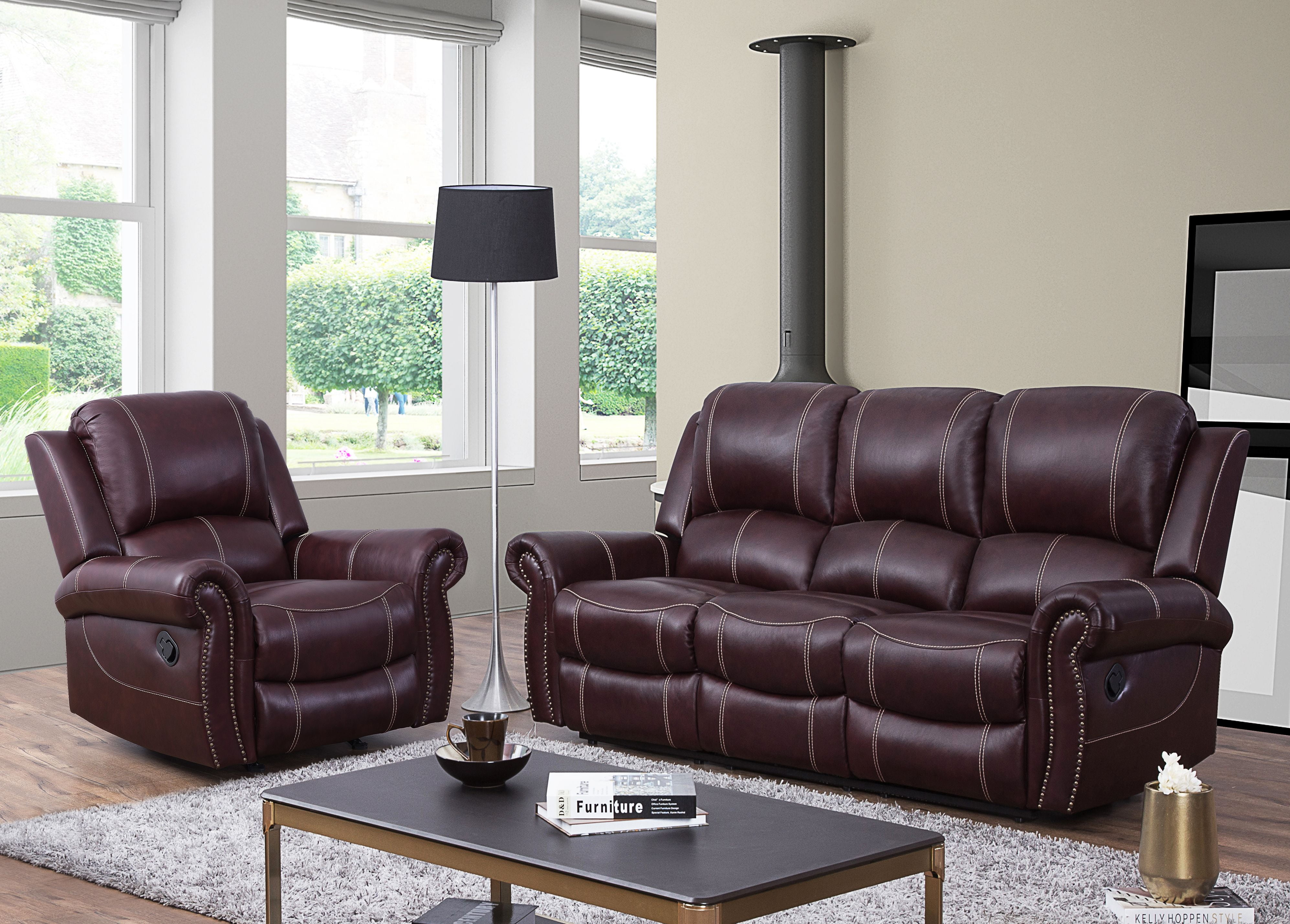 Devon & Claire Wilshire Top Grain Leather Recling Sofa & Recliner
