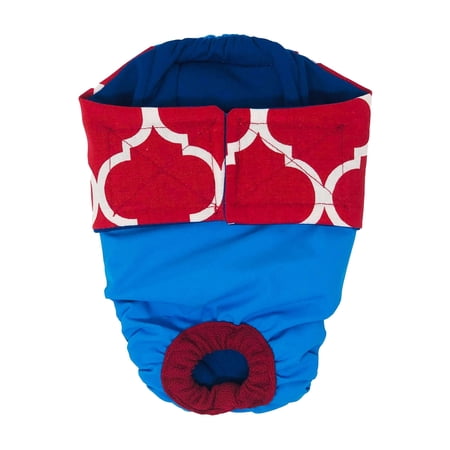 Barkertime Red Quatrefoil on Aqua Blue Dog Diaper