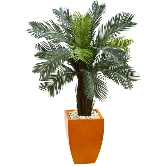 Nearly Natural 4.5' Cycas Artificial Tree in Orange Planter UV Resistant