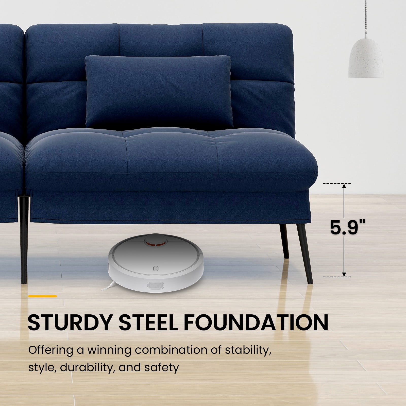 COMHOMA Convertible Futon Sofa Bed Upholstered Futon Couch Fabric Sleeper Sofa, Blue