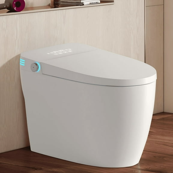 Tankless Smart Toilet With Bidet Built In, One-piece Bidet Toilet Seat, Auto Flush,Heated Seat, Warm Water and Dry, Adjustable Temp,Remote Control Side Know   WL RR