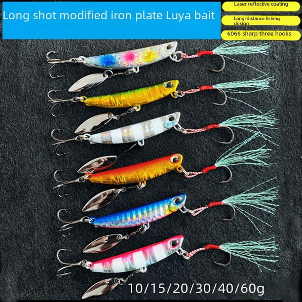 Cebo falso de Luya con placa de hierro para caballa de tiro largo, lentejuelas de Luya, lentejuelas giratorias modificadas, anzuelo doble, cebo para pesca en el mar en agua dulce