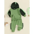 thumbnail image 5 of Loicainy Toddler Kids Boy Dinosaur Outfits, Contrast Color Long Sleeve Hoodie Elastic Waist Pants 2 Piece Set for Fall 6 Months to 6 Years, 5 of 9