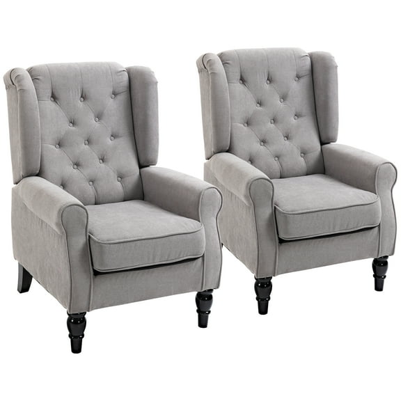 HOMCOM Button-Tufted Accent Chair with Wingback, Armrests, Set of 2, Gray