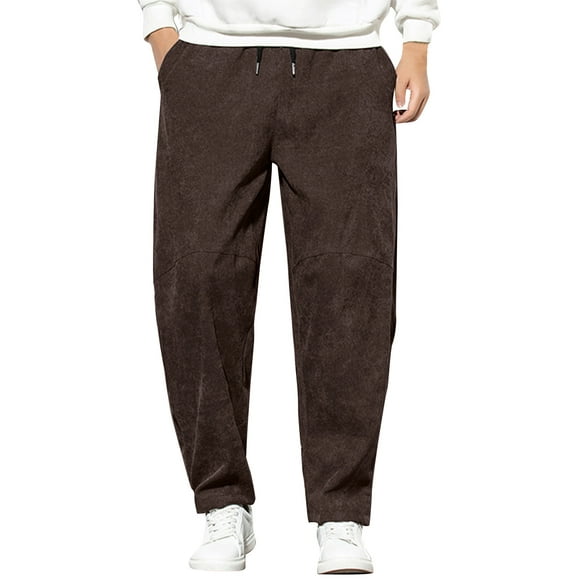 Baberdicy Corduroy Pants Men's Fashion Casual Pure Colour Large Size Lace Corduroy Pants Trousers Mens Casual Pants Coffee
