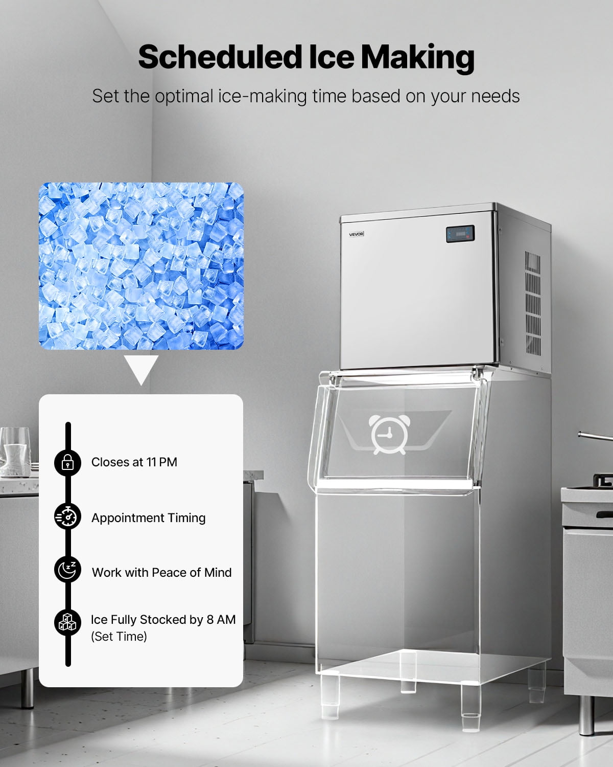 VEVOR Commercial Ice Maker Machine - Head, 650 Lbs/Day Stainless Steel Ice Machine with Scheduled Ice-Making, Self-Cleaning, Adjustable Thickness, Ideal for Restaurant Bar Cafe Hotel - Head Only