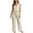 thumbnail image 2 of NominalSnug Women's Pajamas Sets Striped Short-Sleeve Top Wide Leg Pants with Pockets Loungewear Pjs Set, 2 of 8