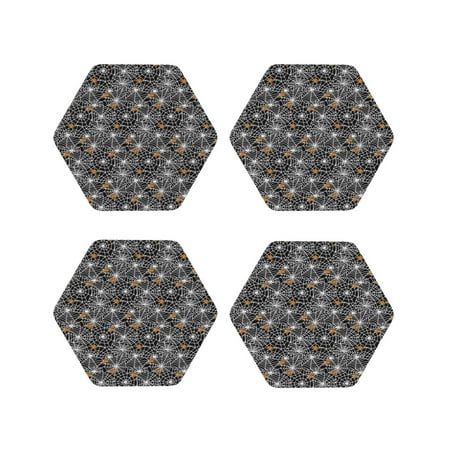 

Matuu Spider Cobweb for Cup Coasters Set of 4 Leather Coasters Desk Coasters for Office Measures 4” x 4”-Hexagon