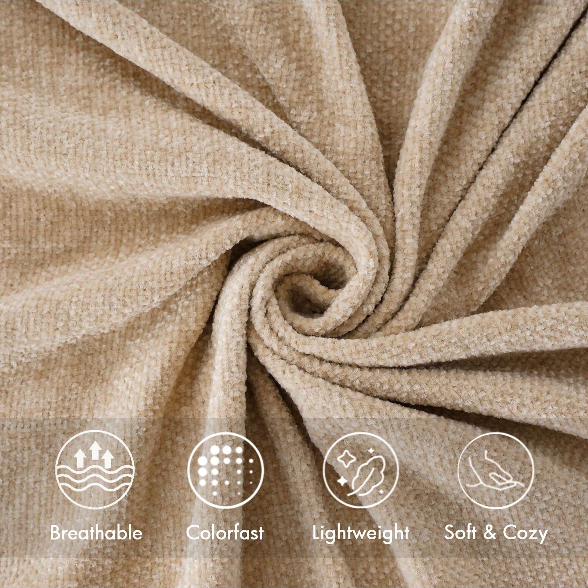 Beige Chenille Throw Blanket,Decorative Tan Knit Blanket for Living Room Decor,50"x60"