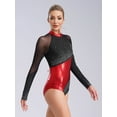 thumbnail image 4 of vastwit Women Sparkly Color Block Long Sleeve Gymnastics Leotard Athletic Bodysuit Figure Skating Ballet Dancewear Black&Red XL, 4 of 7