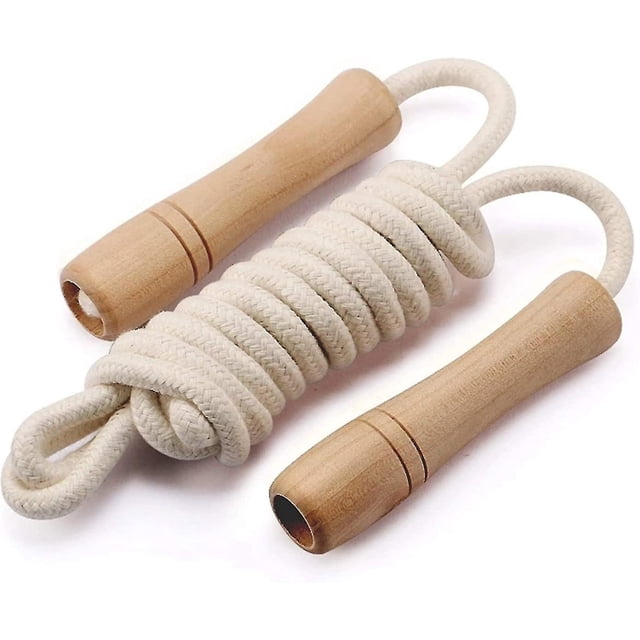 Cuerda para saltar para niños - Mango de madera - Cuerda para saltar de fitness trenzada de algodón ajustable (1 unidad de 2,5 m)