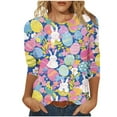 thumbnail image 2 of Cavosen Happy Easter Womens 3/4 Sleeve T Shirts Casual Summer Bunny Eggs Print Pullover Shirts Round Neck Festival Tops Vacation Holiday Blouse Loose Dressy Fashion Tees Blue S, 2 of 5