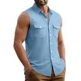 thumbnail image 7 of ZCFZJW Western Cowboy Shirts for Men Casual Sleeveless Tank Tops Lightweight Button Down Collared T-Shirts Trendy Regular Fit Solid Shirt with Double Chest Pockets Light Blue XXL, 7 of 7
