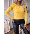 thumbnail image 4 of Womens Trendy Casual Crewneck Long Sleeve Cable Knit Light-Weight Oversized Fall Sweaters Pullover Tops Yellow L, 4 of 8