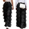 thumbnail image 2 of Women'S Long Tiered Ruffled Tulle Pants High Waist Stripe Print Layered Mesh Wide Leg Palazzo Pants Black L, 2 of 7