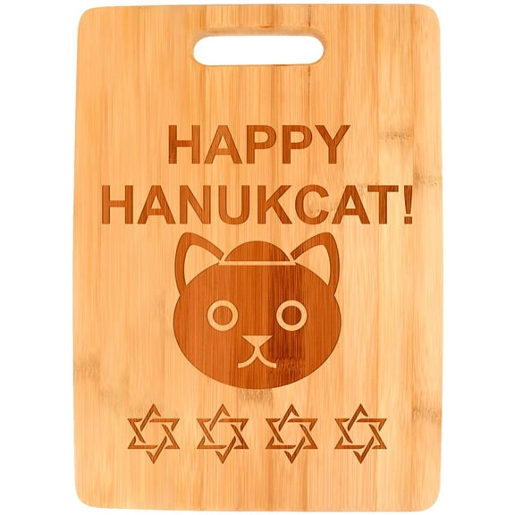 ThisWear Hanukkah Decorations Hanukkah Happy Hanukcat Big Rectangle Bamboo Cutting Board