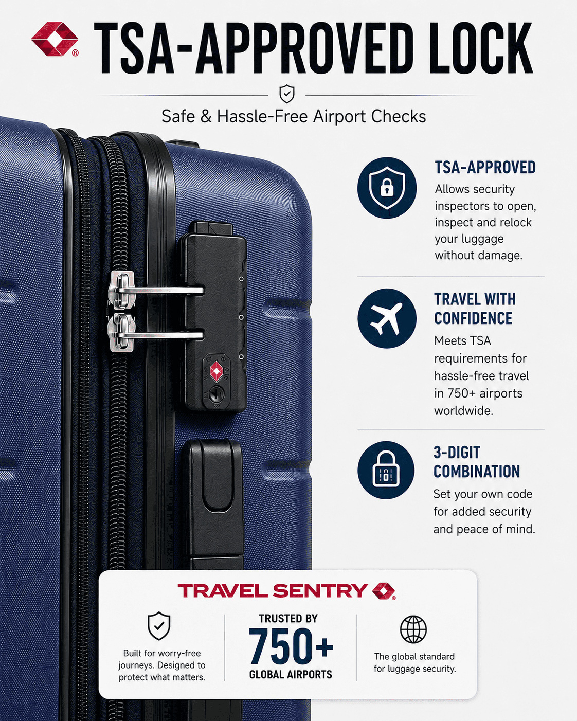 28" Checked Large Expandable Luggage,Hardside Spinner Suitcase with TSA Lock, Blue - EX-Lite