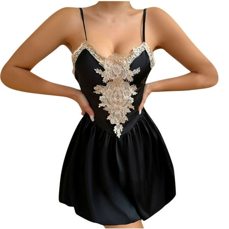 Aofany Clearance Women s Sling Nightshirt V Neck Lace Trim Spaghetti Strap Nightdress Knee Length Full Slip Nightgown Sexy Sleepwear Lace Chemise Babydoll Casual Lounge Dresses