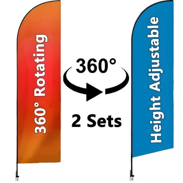Petoto 12ft Height Feather Flag Pole Set, 2 Pack Advertising Flag Pole Kit with Ground Stakes for Businesses, Store