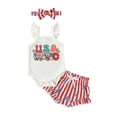 thumbnail image 2 of Cenuakty Baby Girls 3Pcs Summer Outfits, Sleeveless Ruffle Romper + Watermelon/Striped Shorts + Headband Set, 2 of 9