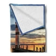 thumbnail image 2 of Lighthouse Soft Flannel Fleece Throw Blanket, Calm Dusk at Bay Lighthouse and Wooden Boardwalk Reflections on Water Clouds, Cozy Plush for Indoor and Outdoor Use, 70" x 90", Multicolor, by Ambesonne, 2 of 5