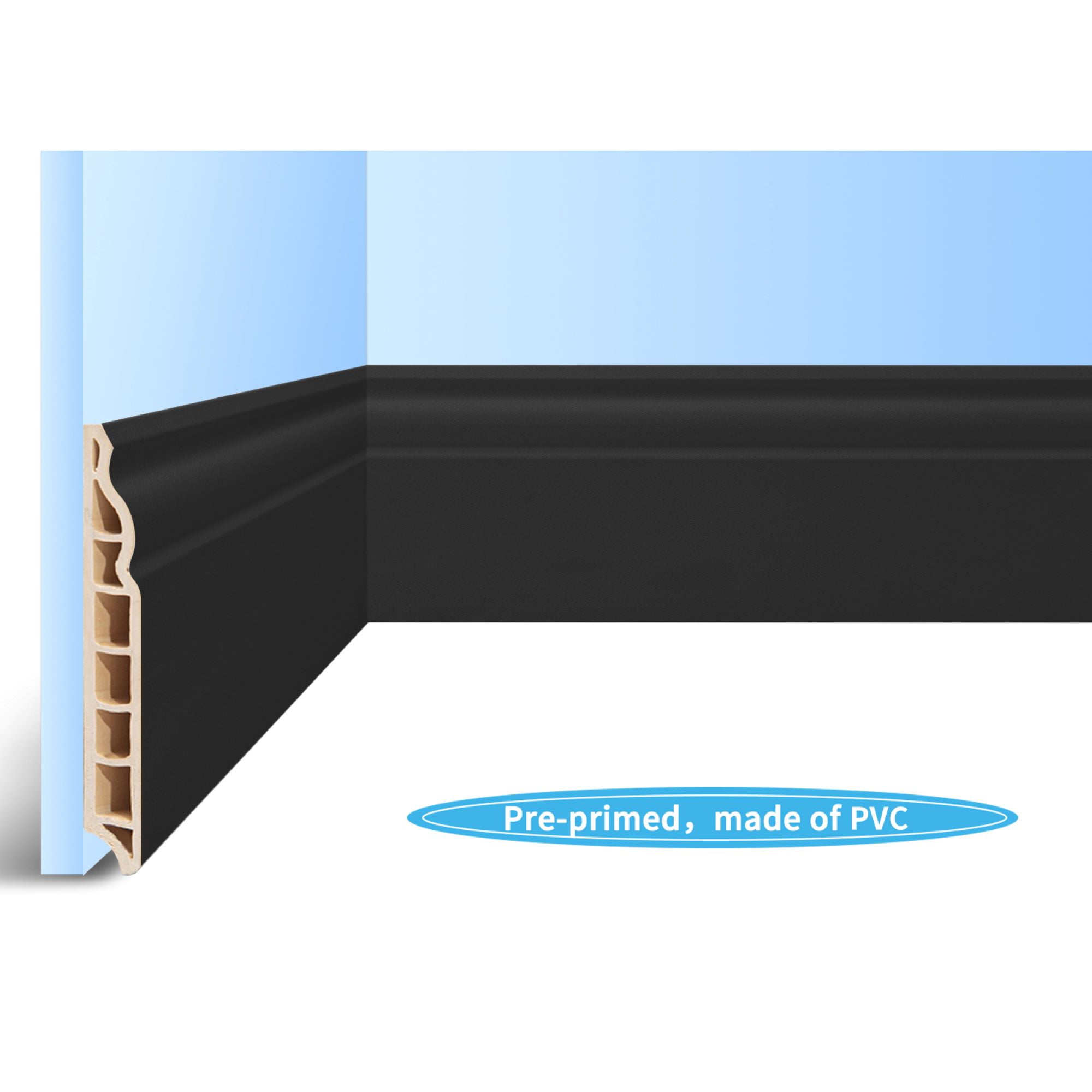 Art3d 96'' x 3.15'' Wall Baseboard Molding Trim,High Impact Polystyrene Skirting Board,Set of 4,Black